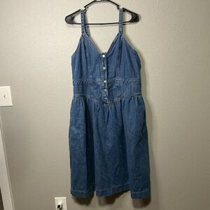 Universal Thread Denim Button Front Midi Dress Womens Size 12 Chambray Pockets